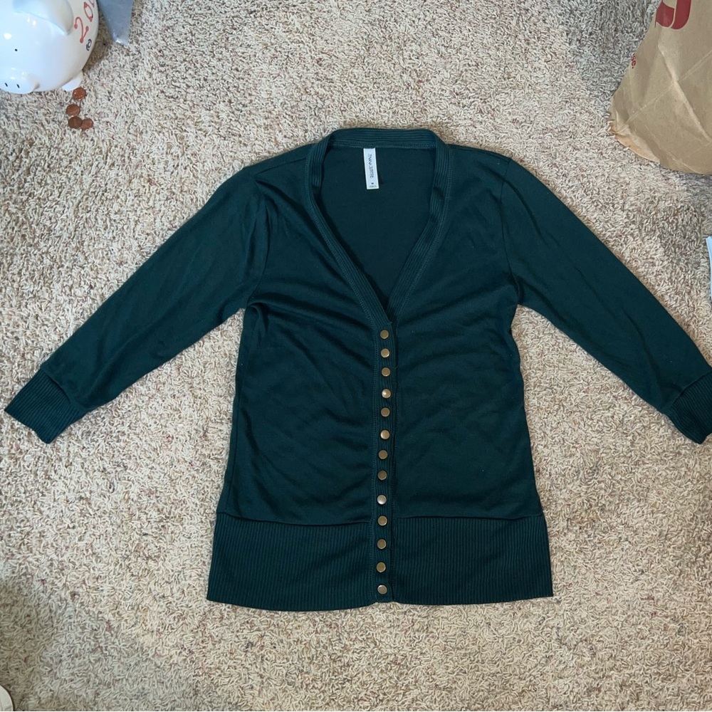 Zenana Outfitters Green Cardigan Sweater Fine Knit